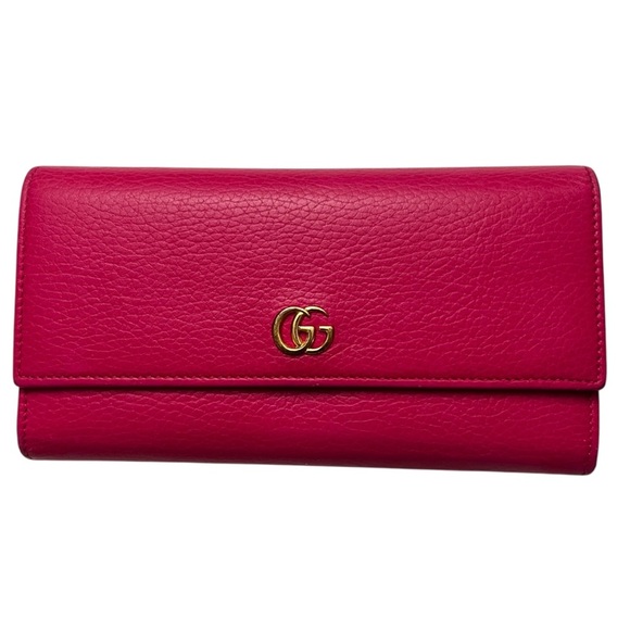 Gucci GG Marmont Calfskin Pebbled Leather Hot Pink Barbie Continental Wallet - Picture 2 of 15